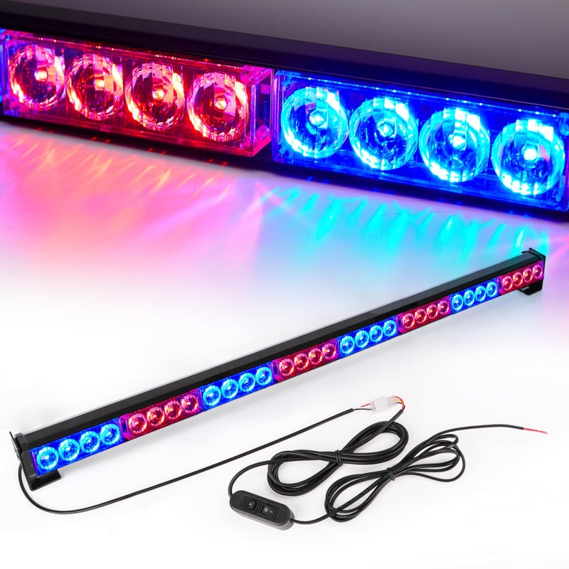 LE-JX Emergency Strobe Lights 36 Inch Led Light Bar 32 Led 13 Flash Patterns Police Traffic Advisor Waterproof Warning Hazard Caution Turn Signals Vehicle Pickup Truck Roof Rear Head (35.5 Inch, Red/Blue) - Image 1